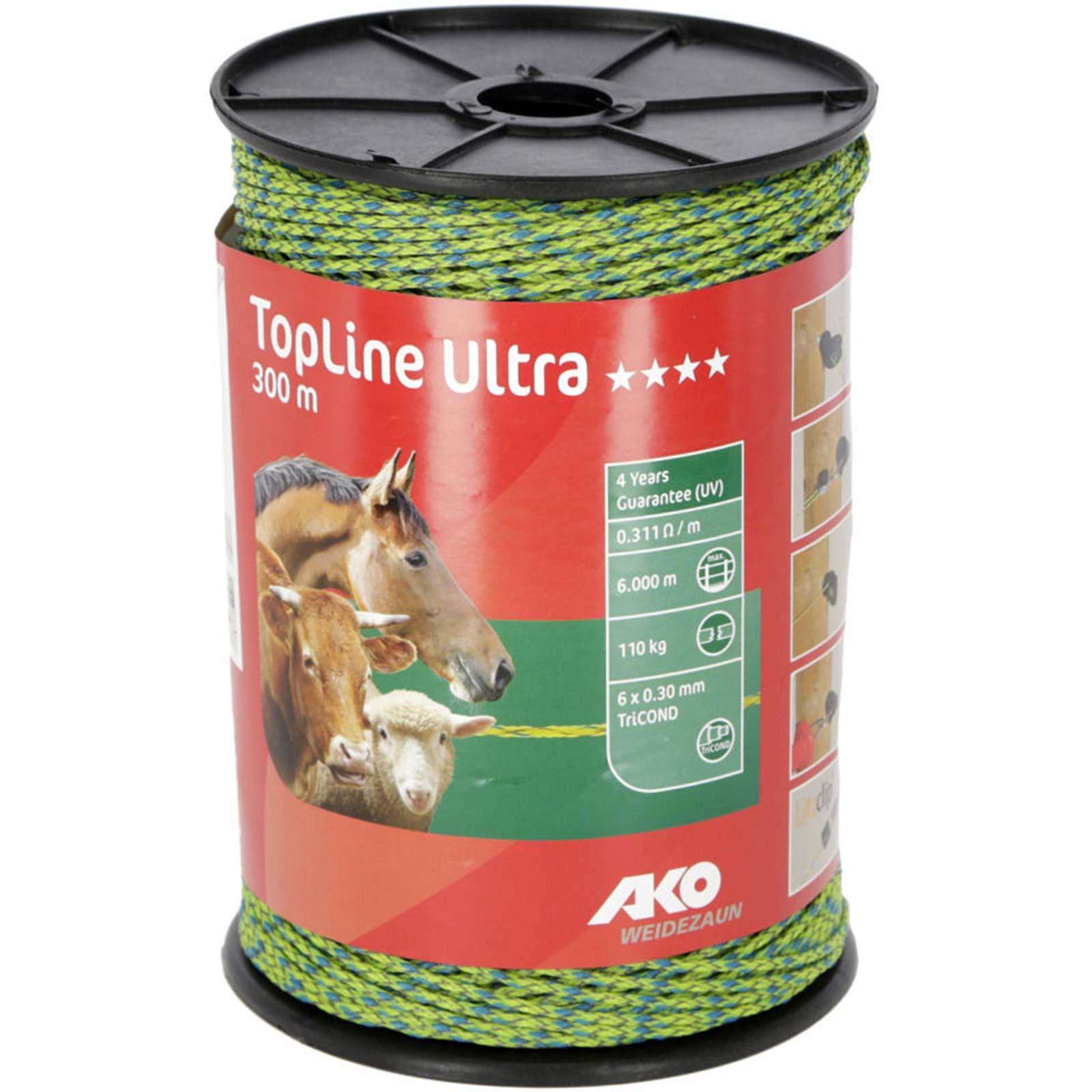 AKO Filo per recinto elettrico TopLine Ultra 300m, 6x0.30 TriCOND, giallo neon / blu