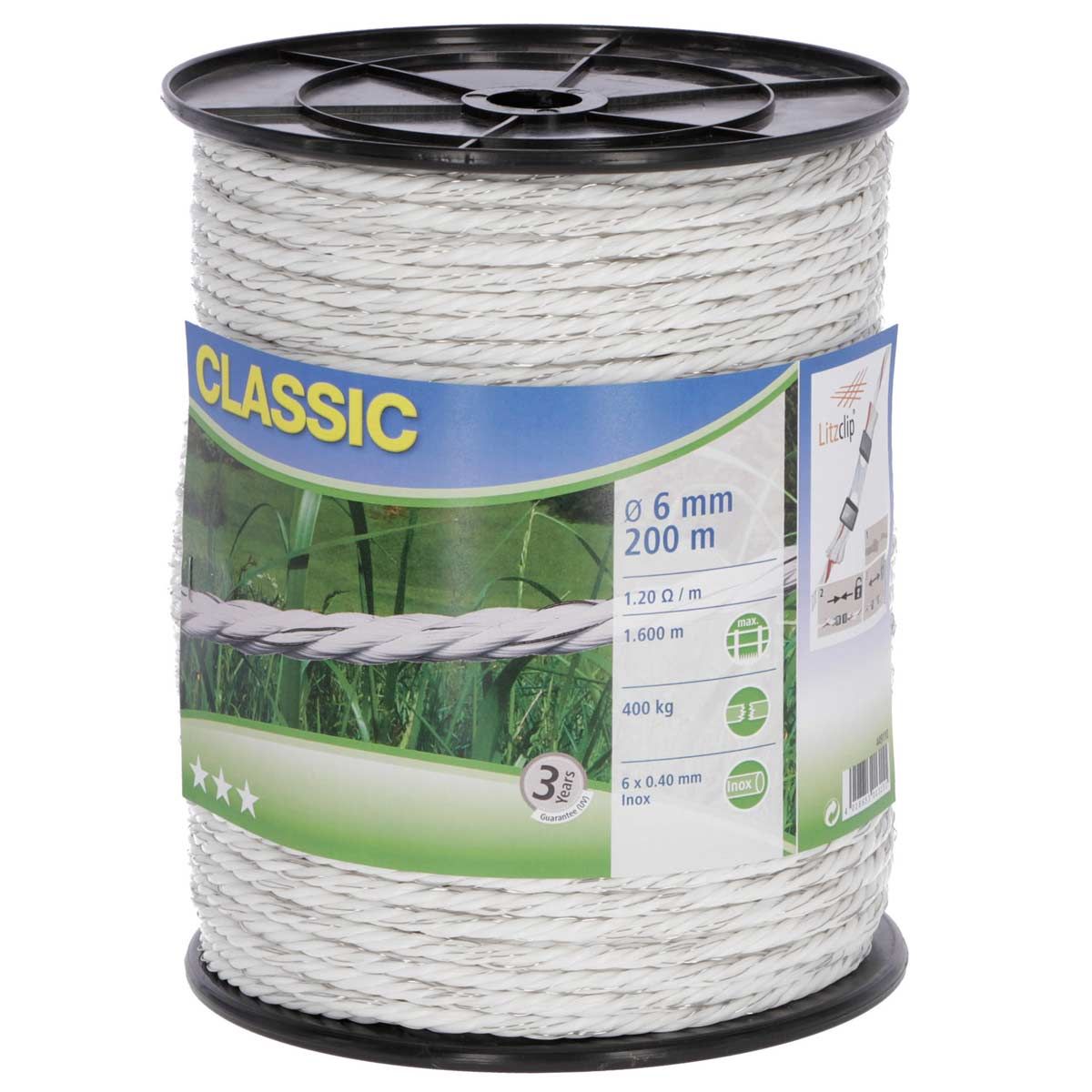 Kerbl Corda per recinto elettrico Classic 0,40 mm acciaio inox 200 m, bianco