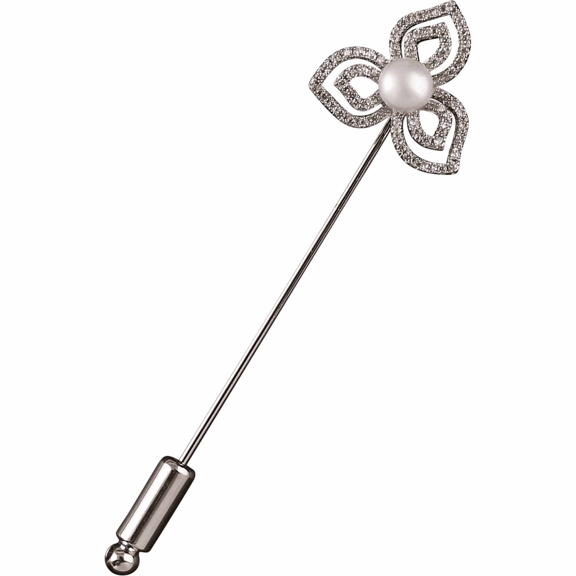 BUSSE Spilla per plastron FLORAL 70 perla d'argento/cristallino