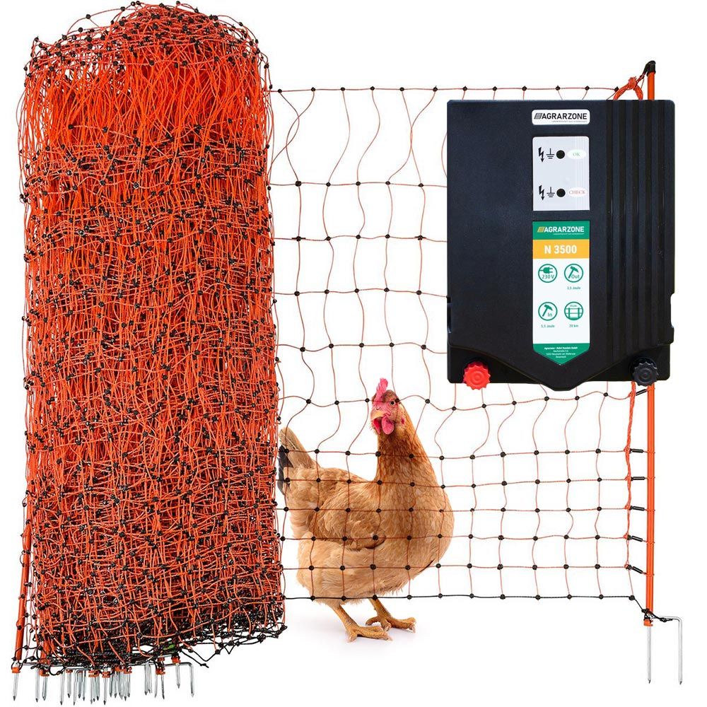 Kit clôture pour volailles Agrarzone N3500 230V, 5,5J, filet 50m x 112cm, orange