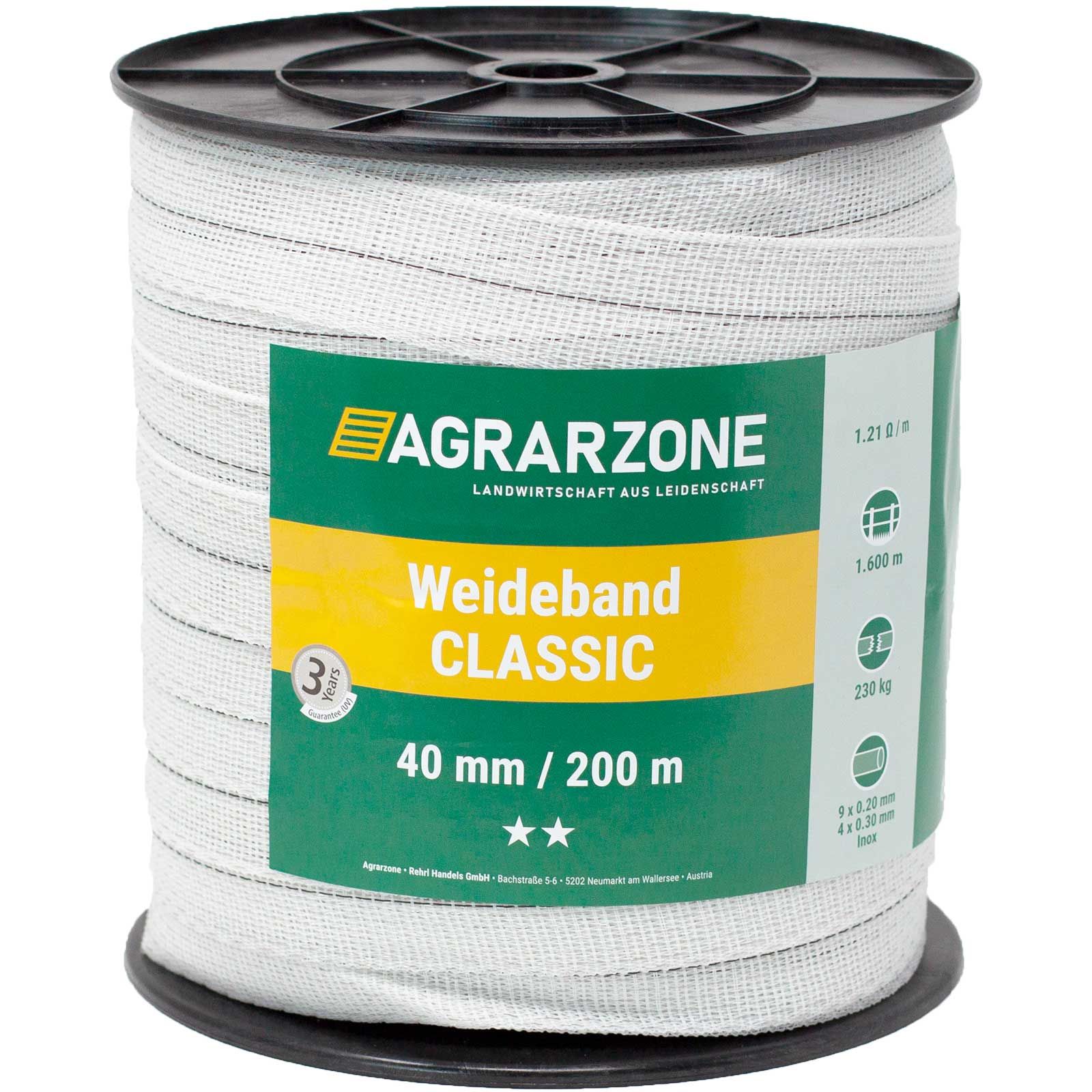 Agrarzone Nastro per recinto elettrico CLASSIC 0,20 + 0,30 acciaio inox, bianco 200 m x 40 mm