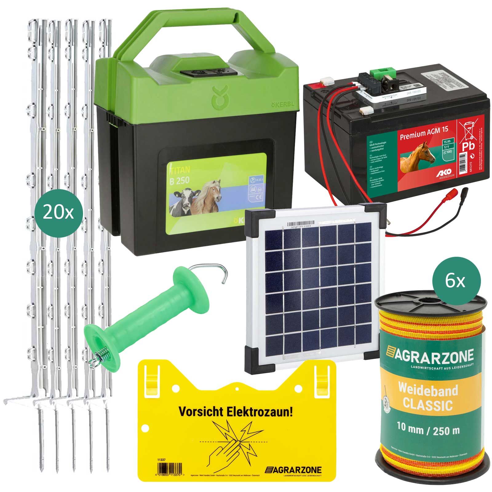 Agrarzone Kit recinto elettrico fotovoltaico TITANIUM B250, 9.400 V, 0,25