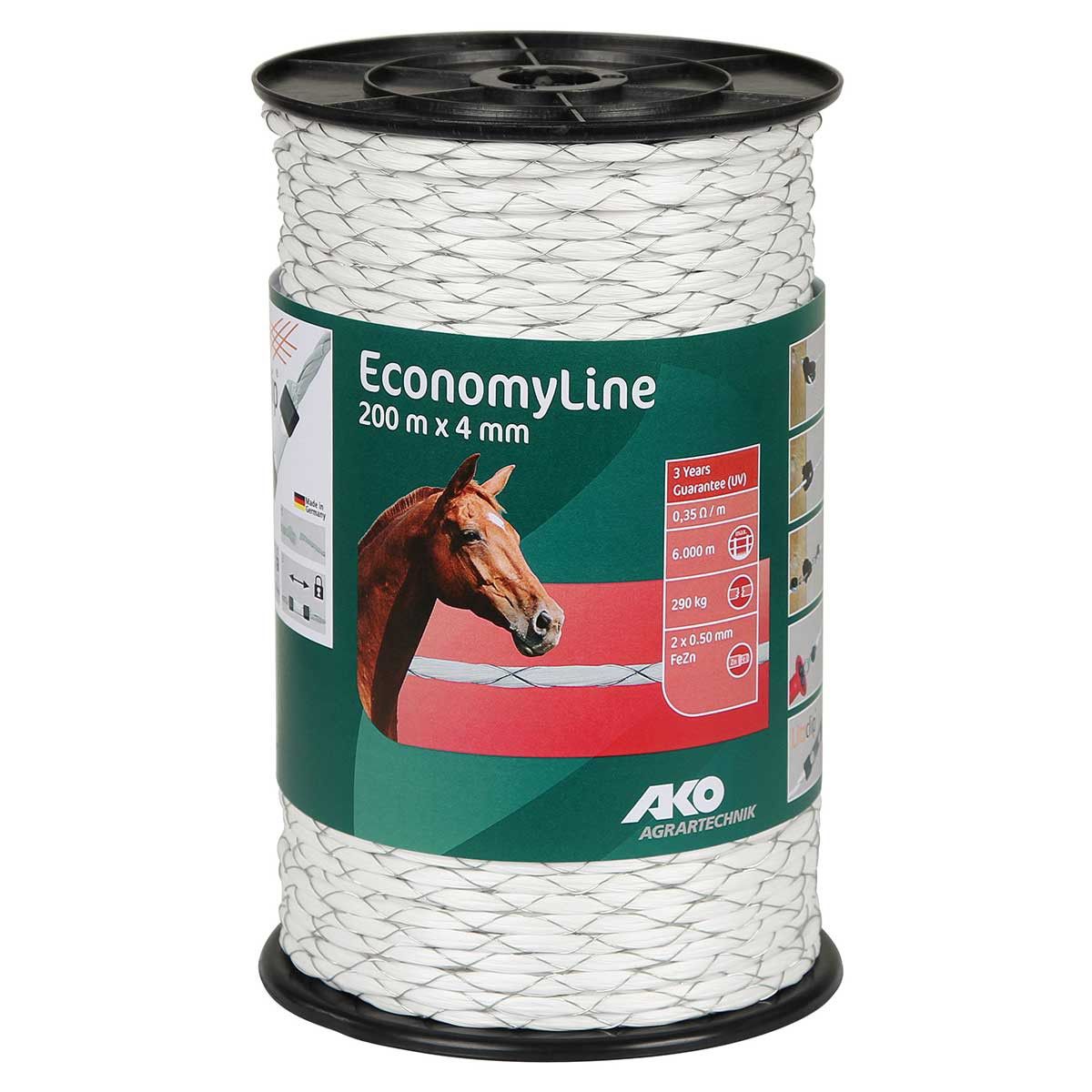 Ako Weidezaunseil EconomyLine kreuzgewickelt Ø 4mm, 2x0.50 FeZn 200 m