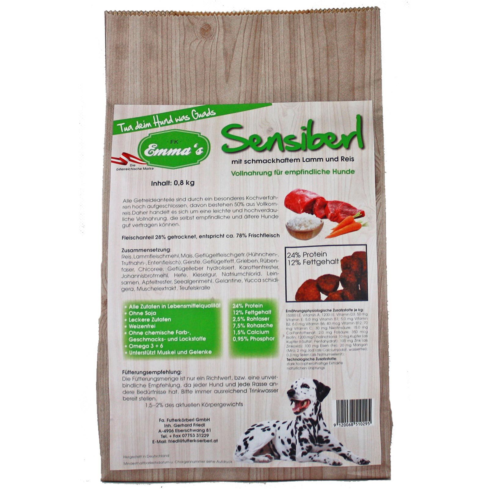 Emmas Sensiberl Crocchette per cani adulti sensibili con riso e agnello 0,8 kg