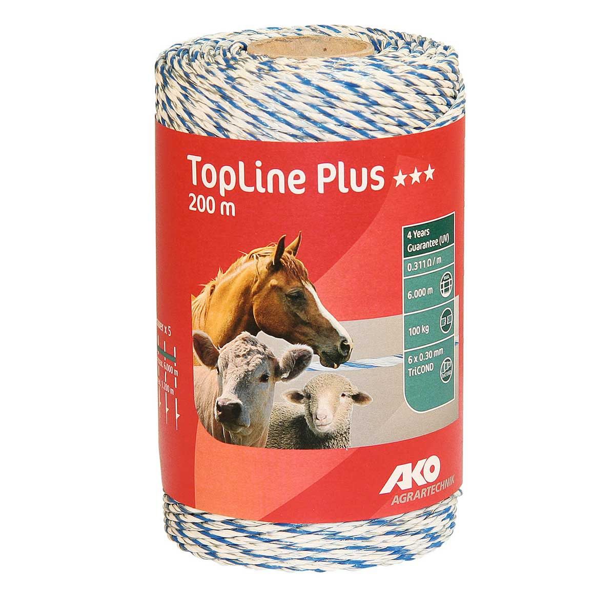 Ako Weidezaunlitze TopLine Plus 6x0.30 TriCOND weiß-blau, 400 m