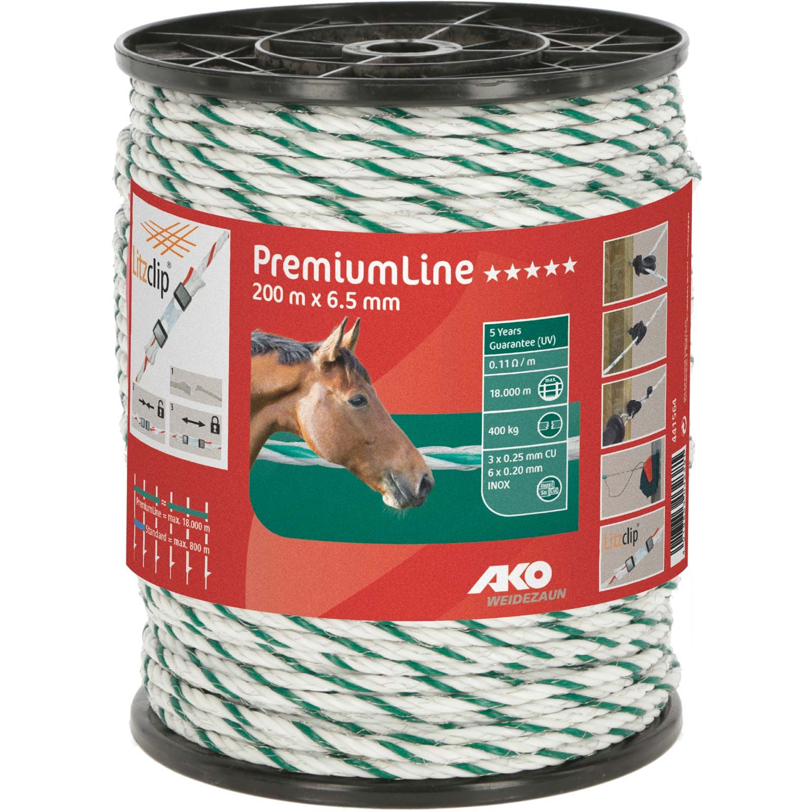 Ako Weidezaunseil PremiumLine Ø 6,5 mm, 6x0.20 Niro + 3x0.25 Kupfer weiß-grün