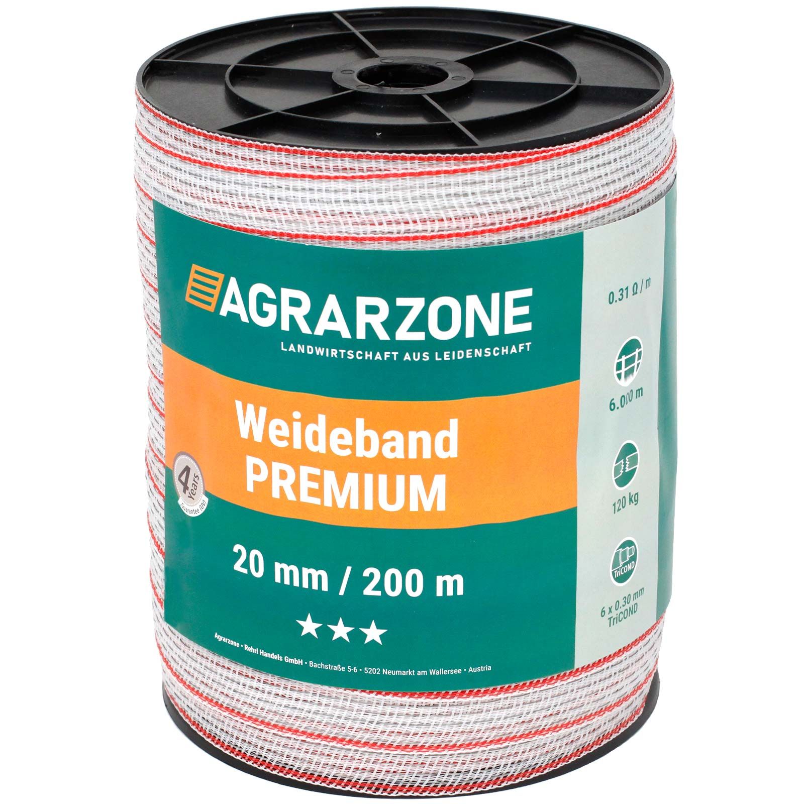 Agrarzone Nastro per recinto elettrico PREMIUM 0,30 TriCOND, bianco-rosso 200 m x 20 mm