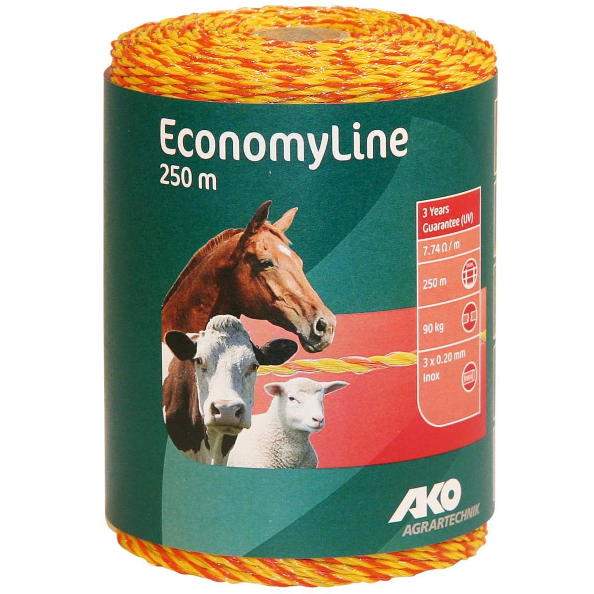 AKO Filo per recinto elettrico EconomyLine 250m, 3x0.20 acciaio inox, giallo / arancio