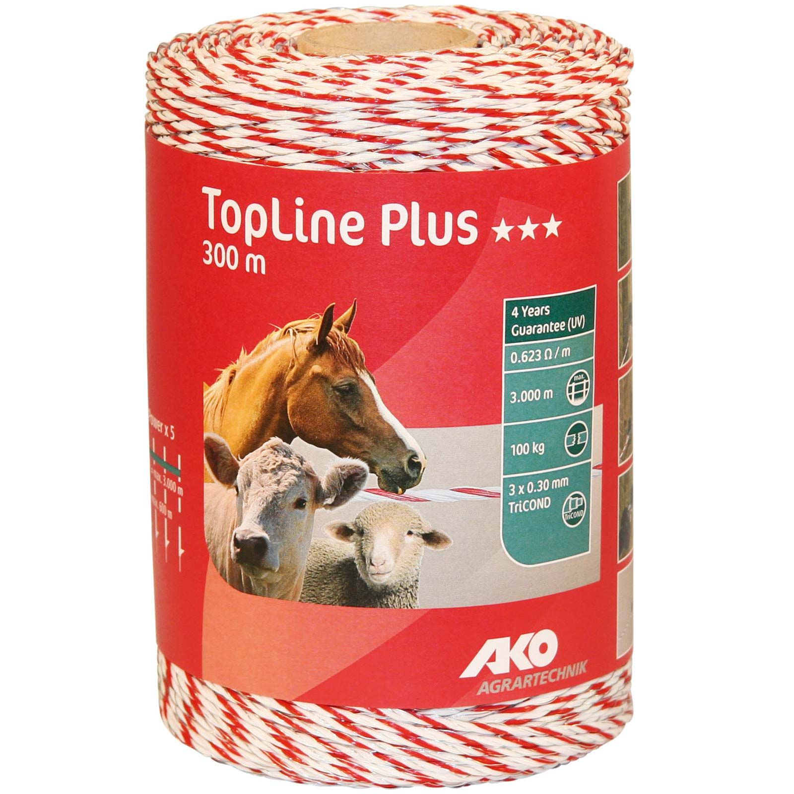 AKO Filo per recinto elettrico TopLine Plus 0.30 TriCOND, bianco / rosso