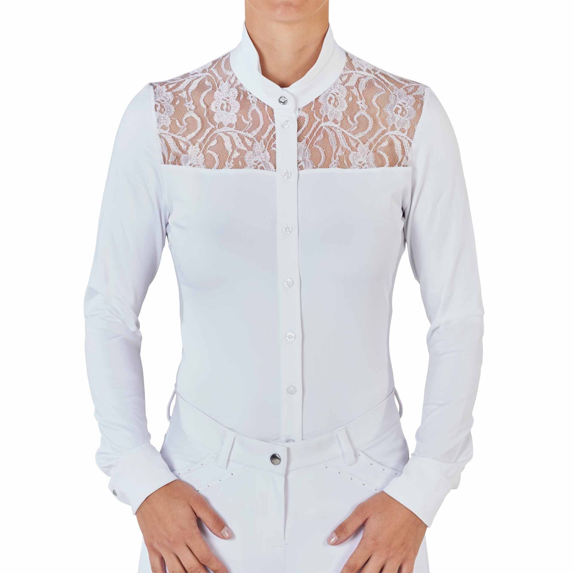 BUSSE Camicia da torneo equitazione NOVARA II, manica lunga XS bianco