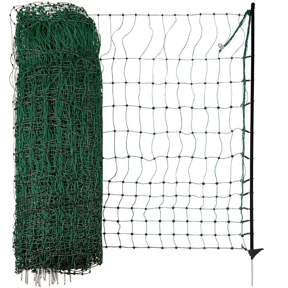 Agrarzone Rete per pollame con paletti in fibra PREMIUM non elettrificabile, verde 25 m x 106 cm