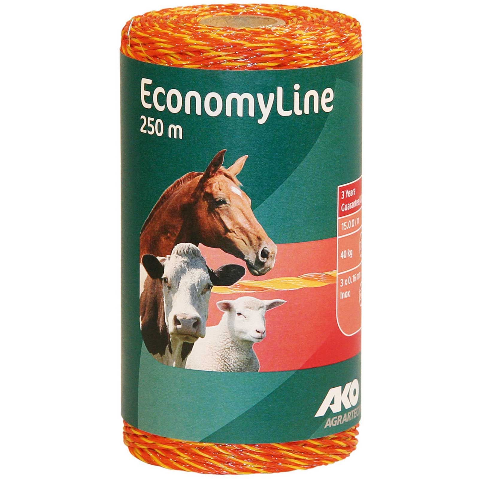 AKO Filo per recinto elettrico EconomyLine 3x0.16 acciaio inox, giallo / arancio