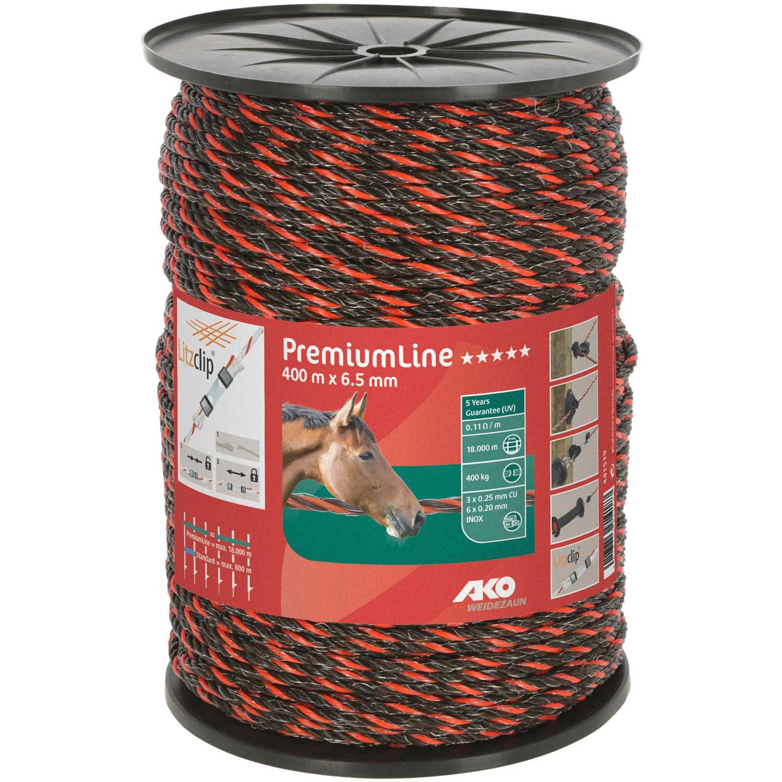 Ako Weidezaunseil PremiumLine Ø 6,5mm, 6x0.20 Niro + 3x0.25 Kupfer orange-braun, 400 m