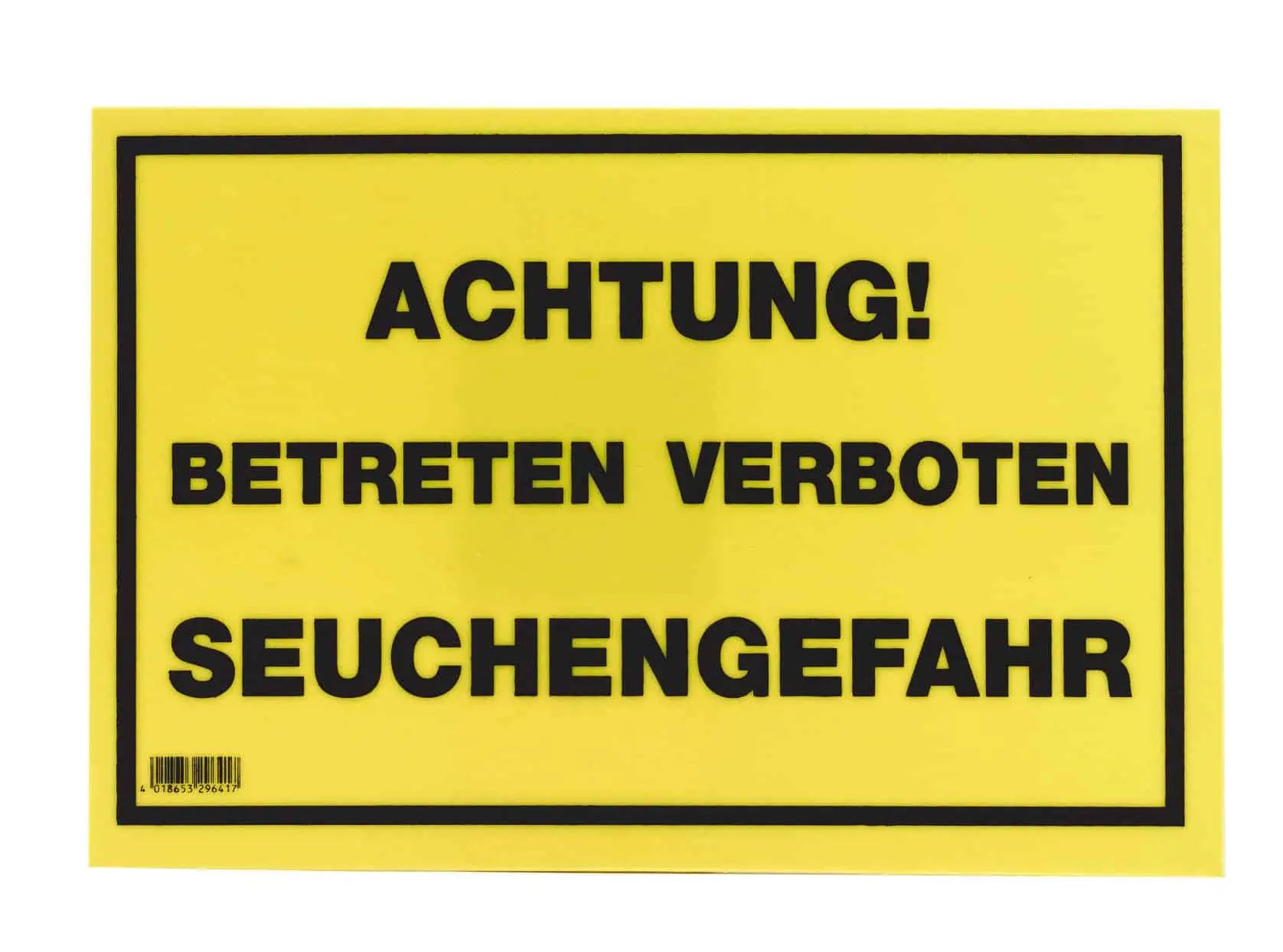 Warnschild Achtung - Betreten verboten - Seuchengefahr 20 x 30 cm