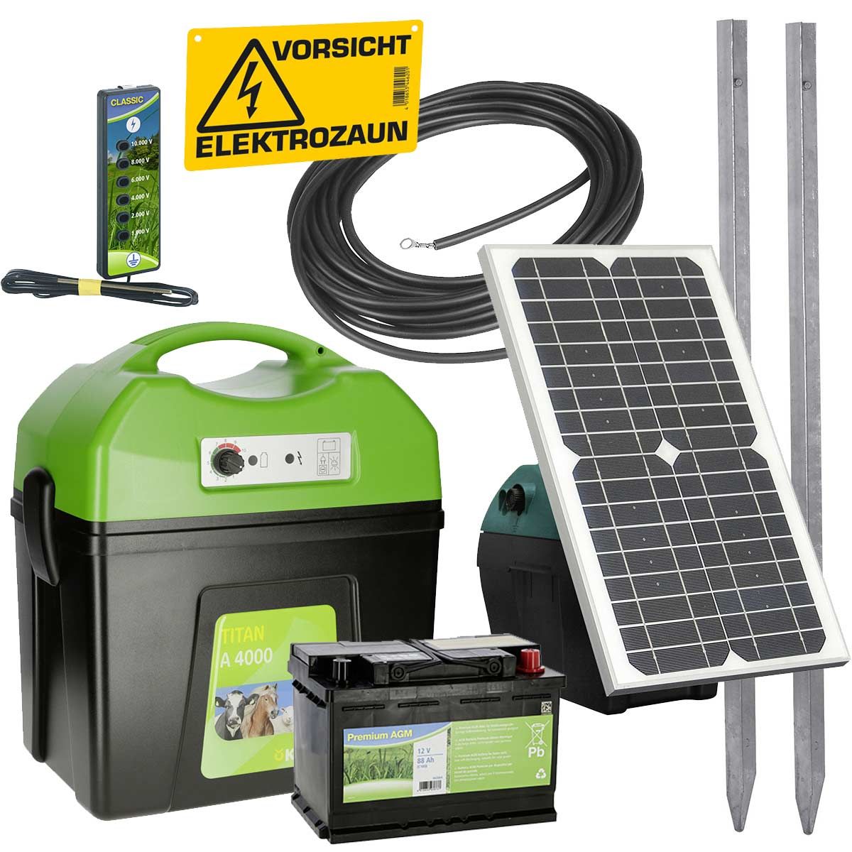 Kit clôture pour chevaux TITAN A 4000 + 25w module solaire