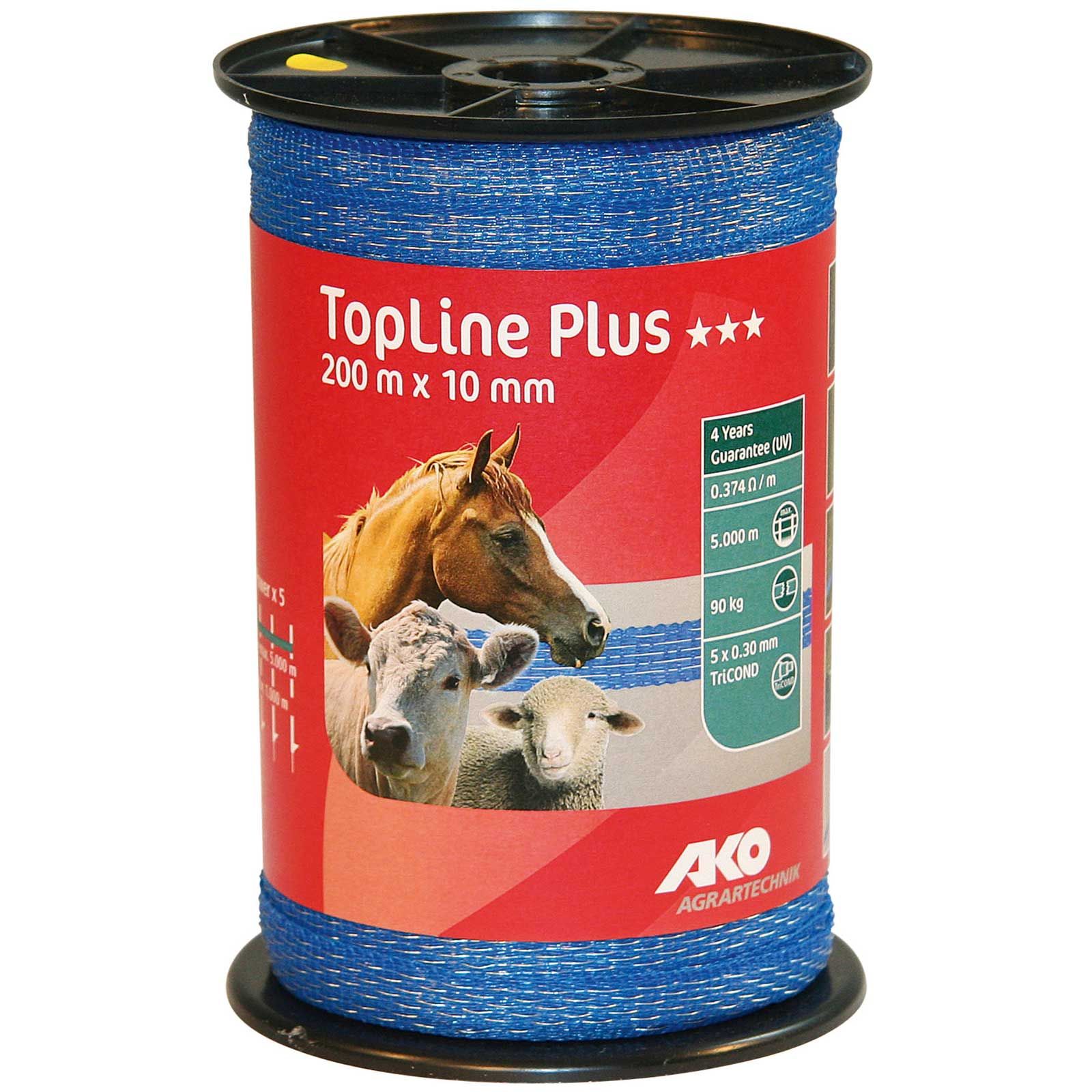 Ruban de clôture électrique AKO TopLine Plus 200m, 0.30 TriCOND, bleu 200 m x 10 mm