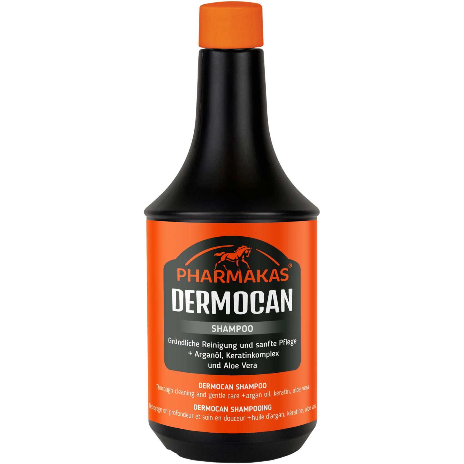 Dermocan Shampooing pour chevaux à l'huile d'argan, à la kératine & à l'aloe vera Pharmakas