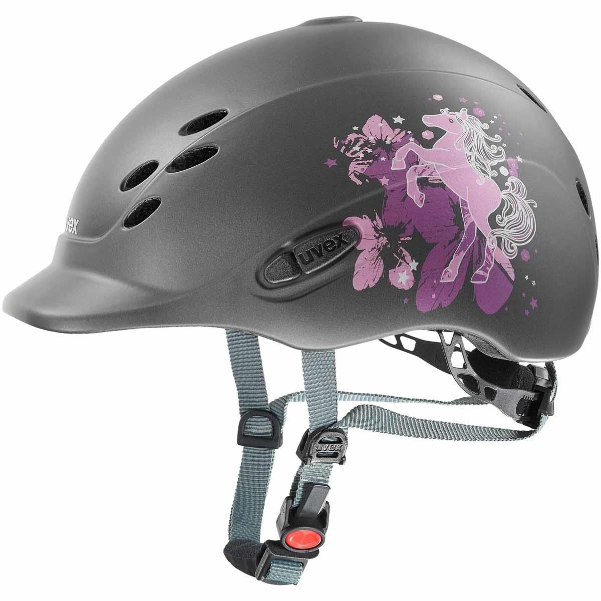 Casco da equitazione Uvex per bambini ONYXX Dekor pony antracite opaco