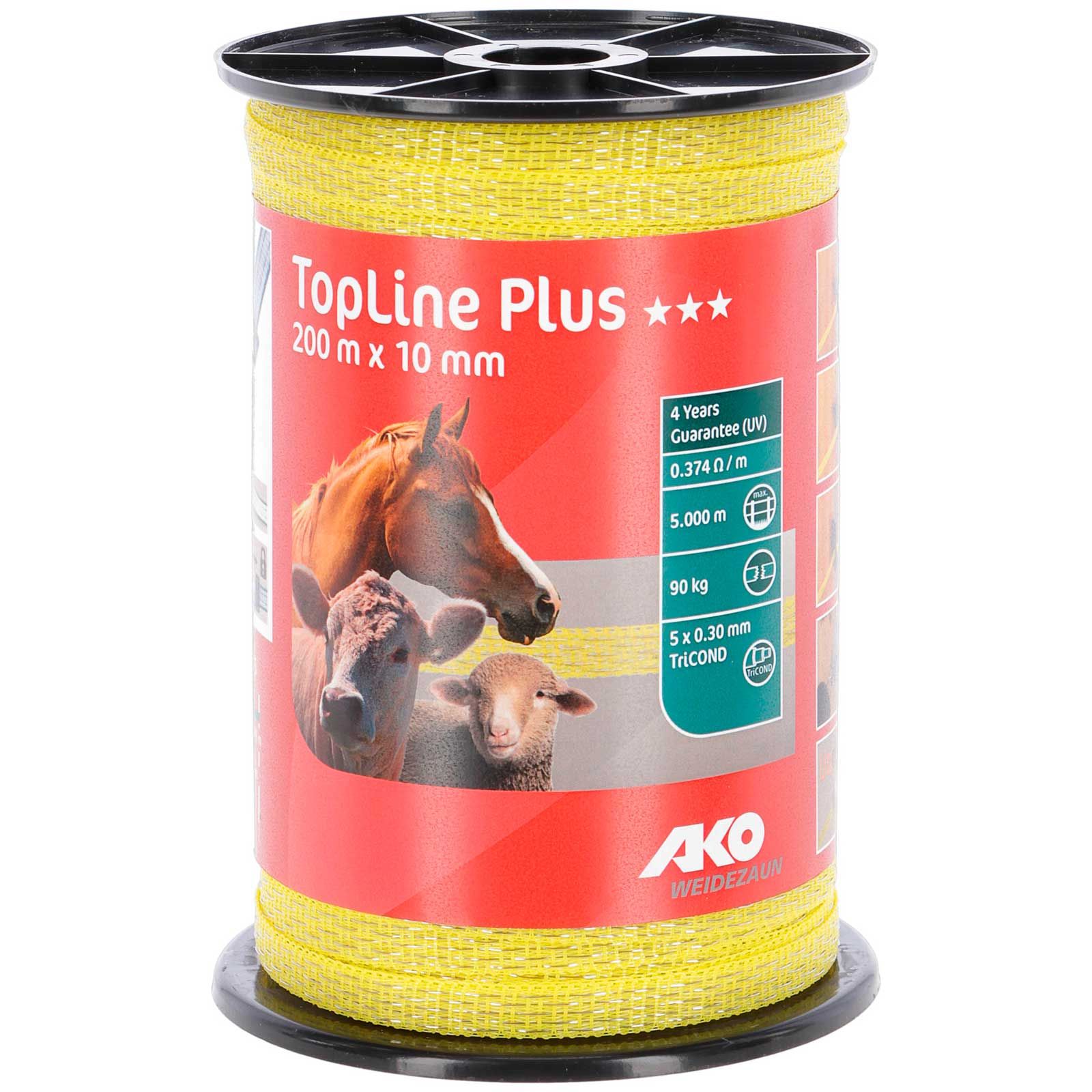 AKO Nastro per recinto elettrico TopLine Plus 200m, 10mm, 5x0.30 TriCOND, giallo