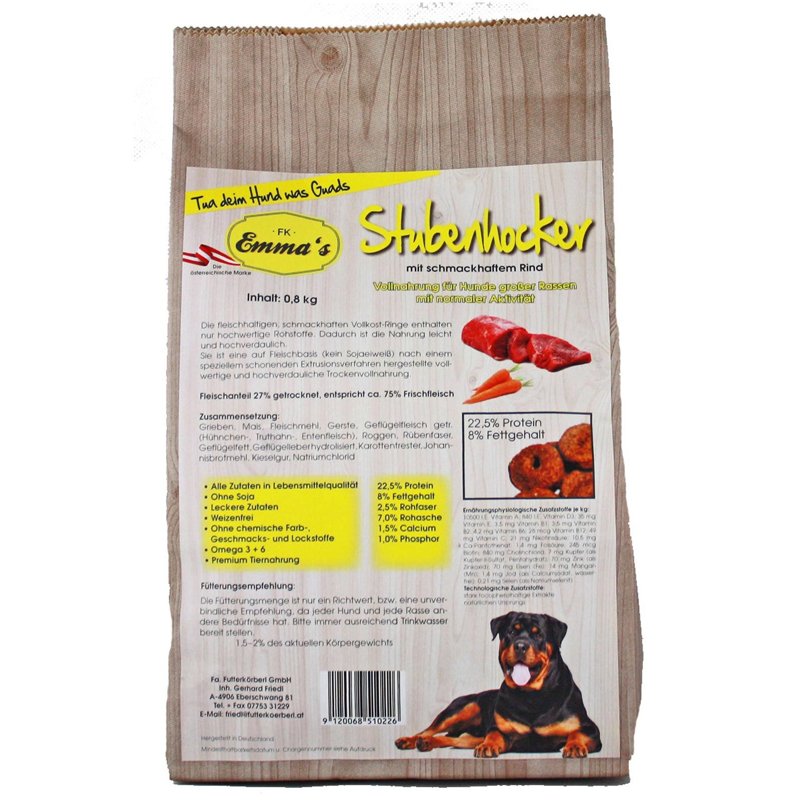 Emmas Aliments pour chiens Pommes de terre de canapé Aliments secs 0,8 kg