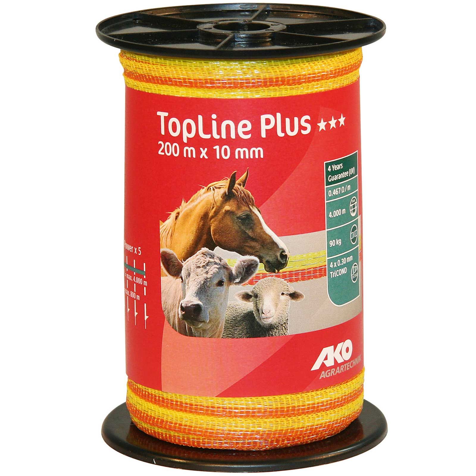 Ruban de clôture électrique AKO TopLine Plus 200 m, 0,30 TriCOND, jaune/orange