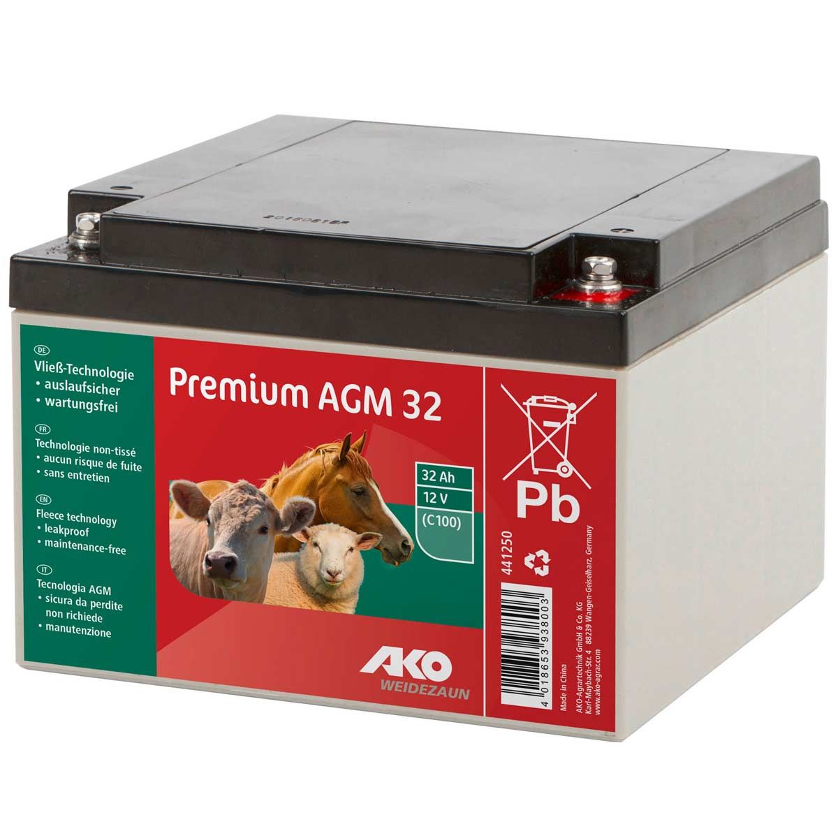 AKO Batteria per recinto elettrico Premium AGM 12 V 32 Ah