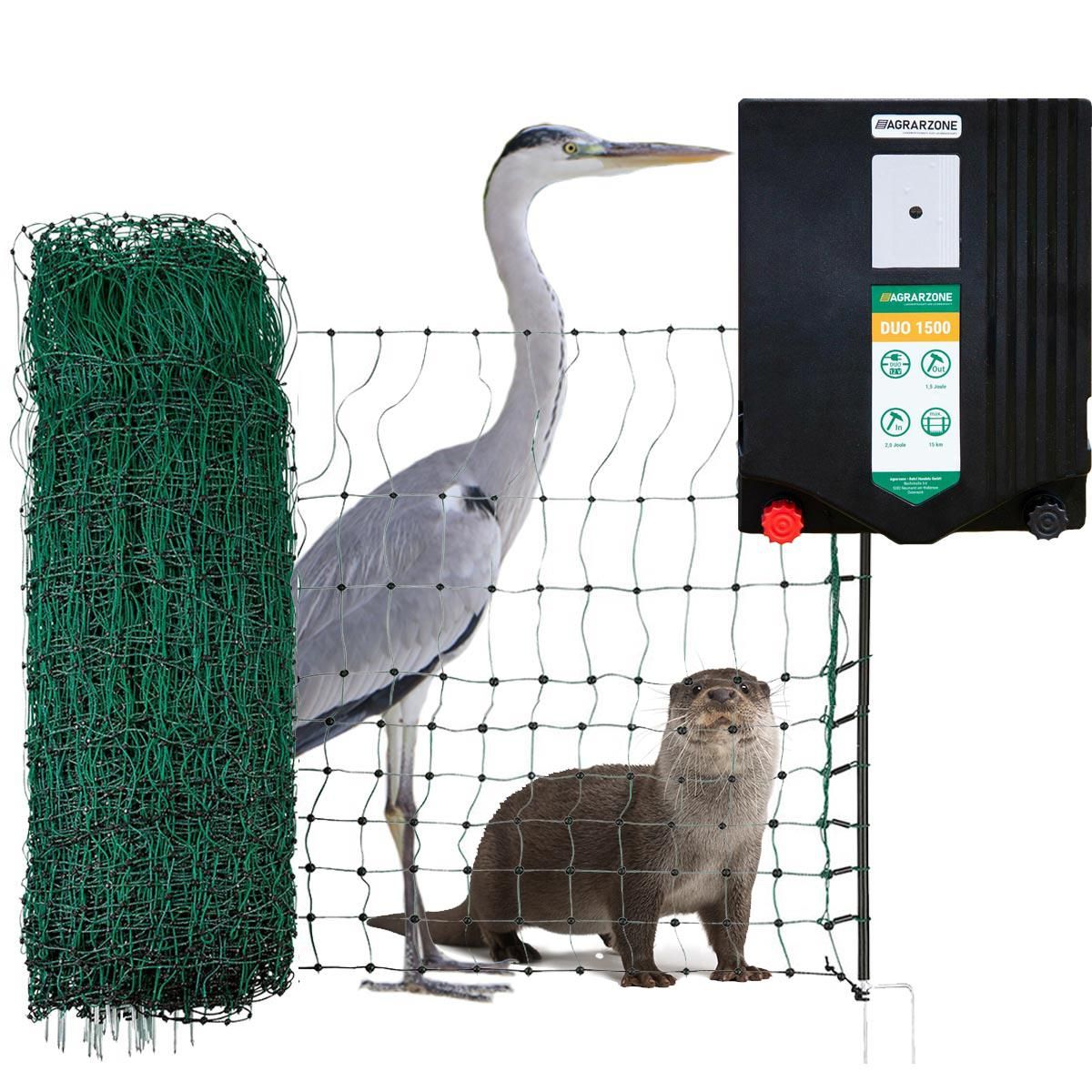 Agrarzone kit recinto per laghetto DUO 1500 230V 12V, 2J,, rete 50m x 65cm, verde