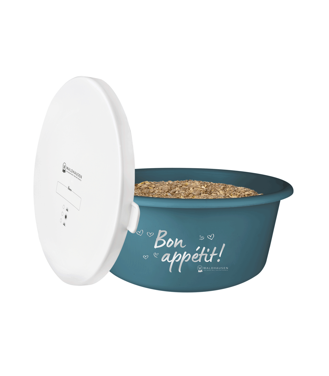 Waldhausen Mangiatoia "Bon Appétit!" con coperchio, blu petrolio, 5 l