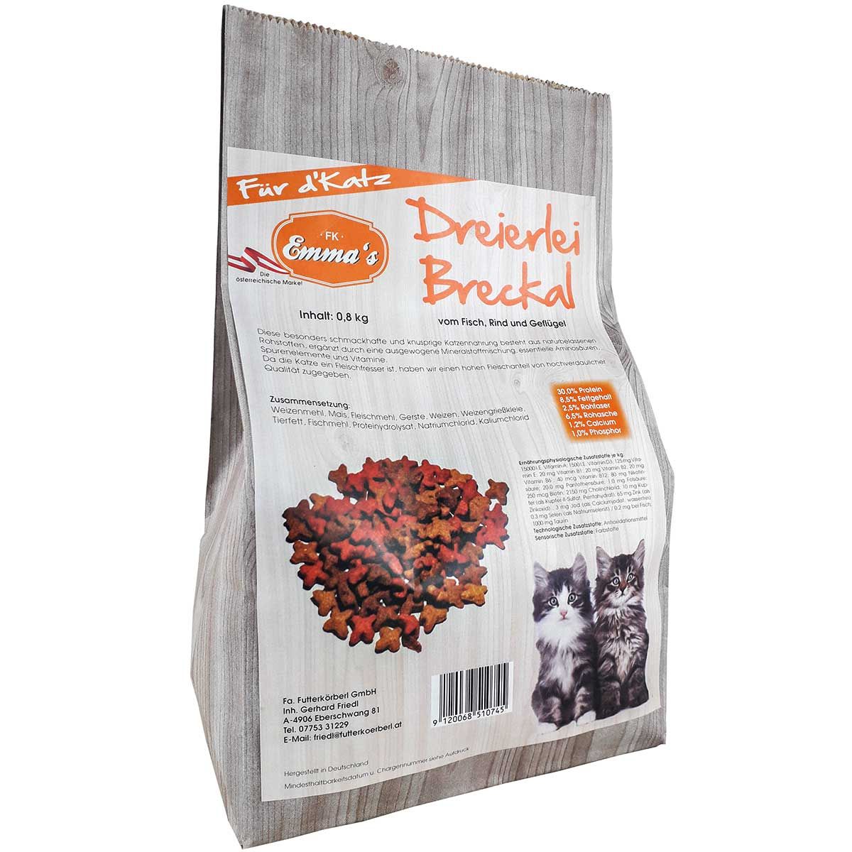 Emmas Aliments pour chats trois sortes de Breckal à base de poisson, de bœuf, de volaille 10 kg