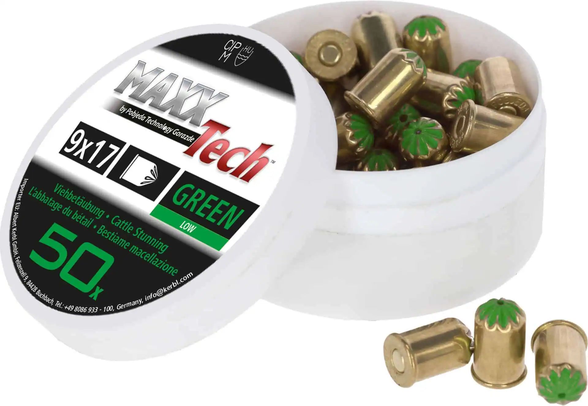 MaxxTech Patronen Spezialkartuschen für Viehbetäubungsapparat 9x17 (50 Stück) grün
